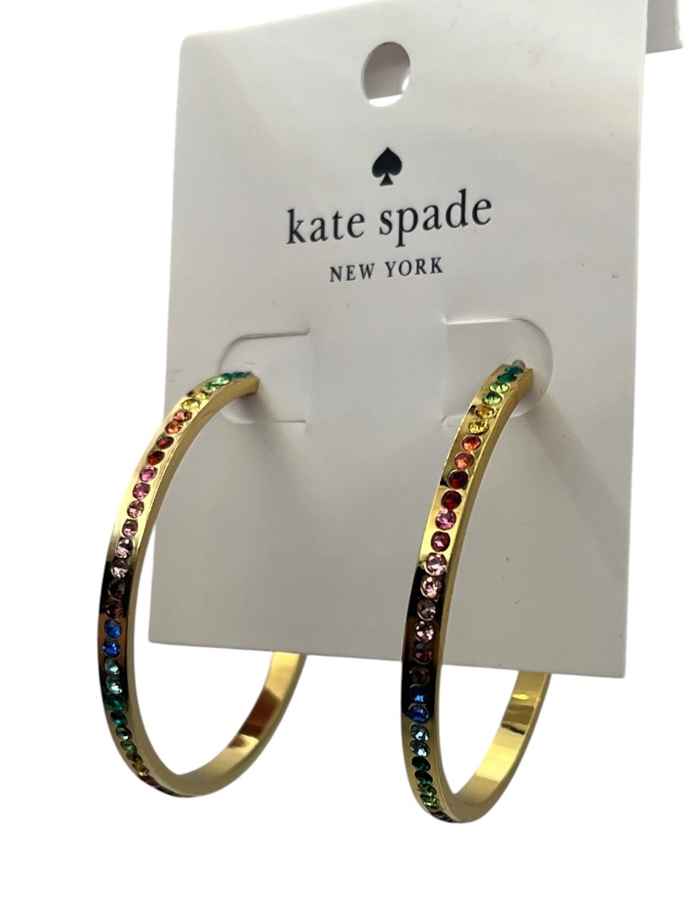 Kate Spade Rainbow Gold Plated Multicolored CZ "Ring it Up" Hoop Earrings